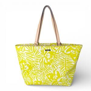 KATE SPADE Jules Grant Street Yellow White Tropical Palm Tote Vinyl Shoulder Bag